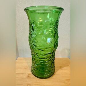 Vintage EO Brody Green Crinkle Textured Glass Vase - 9.5” tall